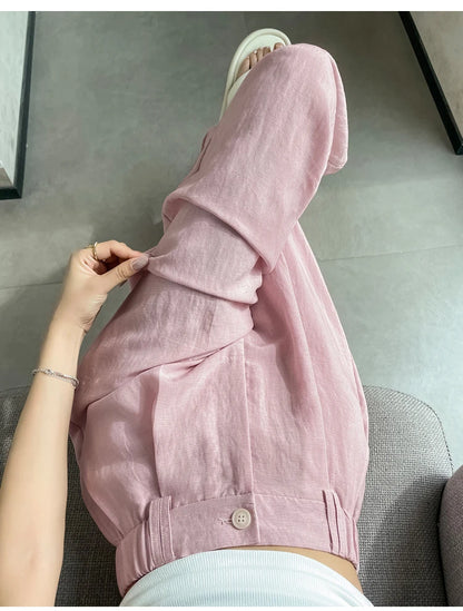 Cotton and Linen Women's Wide Leg Full Pants High Waist Summer Female Elegant Minimalism Straight Loose Trousers 2024 Autumn