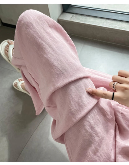 Cotton and Linen Women's Wide Leg Full Pants High Waist Summer Female Elegant Minimalism Straight Loose Trousers 2024 Autumn