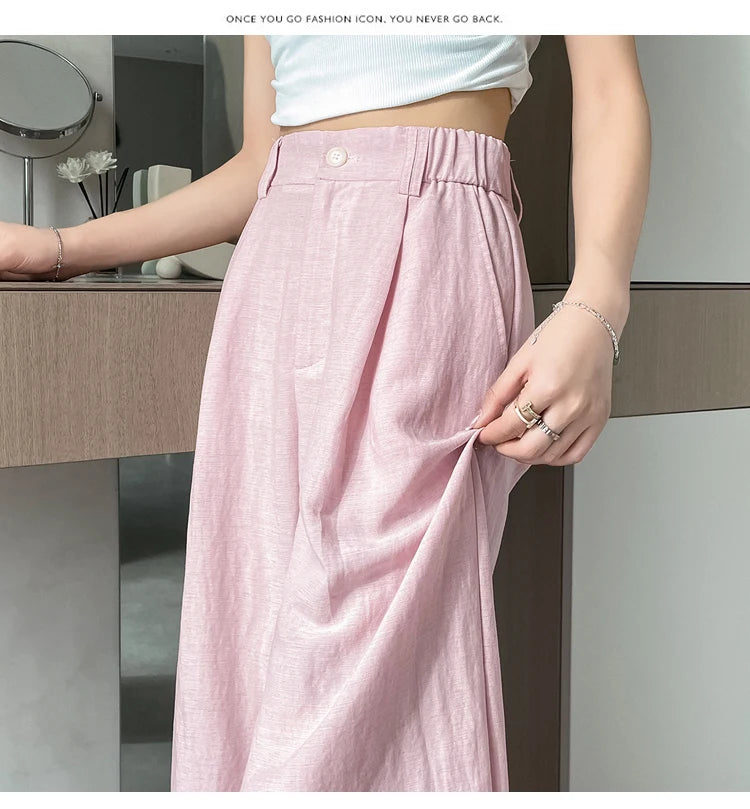Cotton and Linen Women's Wide Leg Full Pants High Waist Summer Female Elegant Minimalism Straight Loose Trousers 2024 Autumn