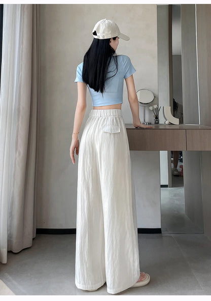 Cotton and Linen Women's Wide Leg Full Pants High Waist Summer Female Elegant Minimalism Straight Loose Trousers 2024 Autumn